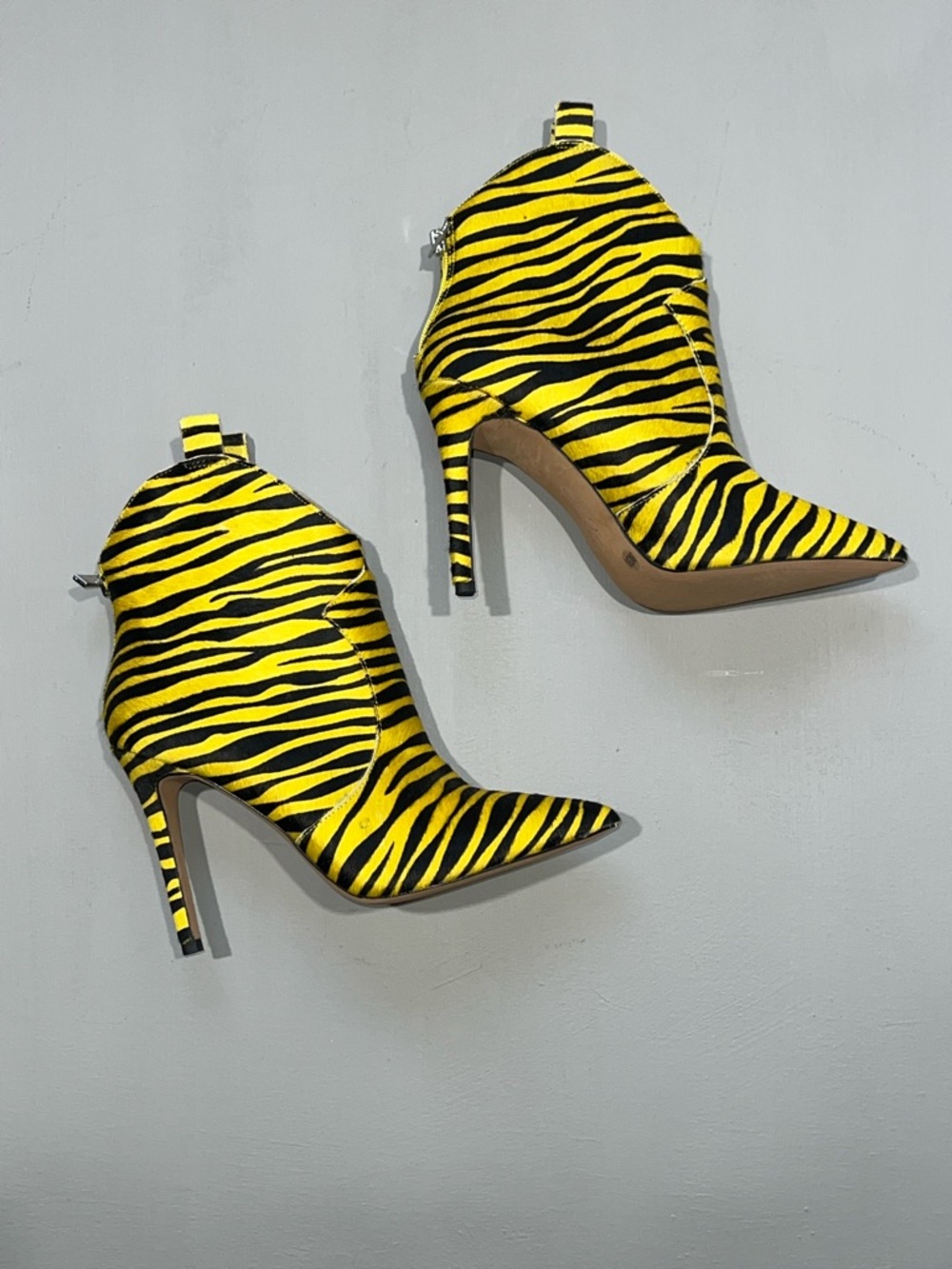 Jessica Simpson Yellow and Black Zebra-Print Fur Pointed Ankle Boots
